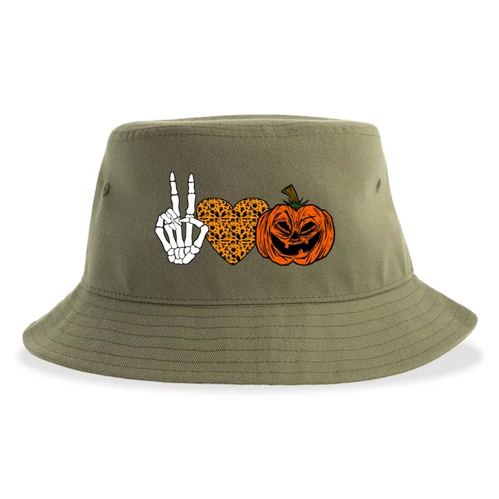 Peace Love And Pumpkins Halloween Skeleton Fall Cute Gift Sustainable Bucket Hat