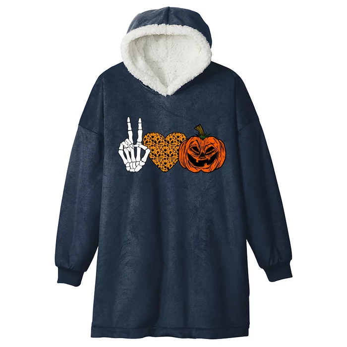 Peace Love And Pumpkins Halloween Skeleton Fall Cute Gift Hooded Wearable Blanket