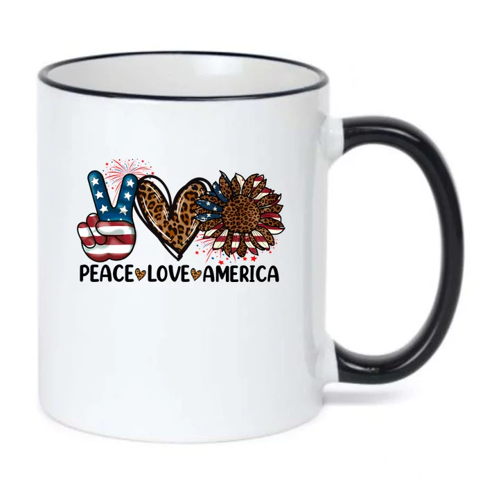 Peace Love America Sunflower Leopard Usa Flag 4th Of July Gift Black Color Changing Mug