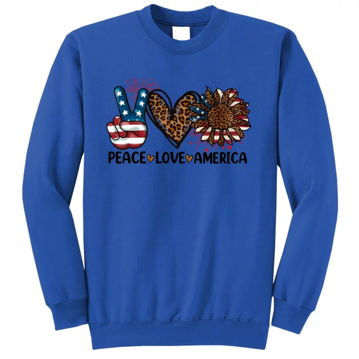 Peace Love America Sunflower Leopard Usa Flag 4th Of July Gift Sweatshirt