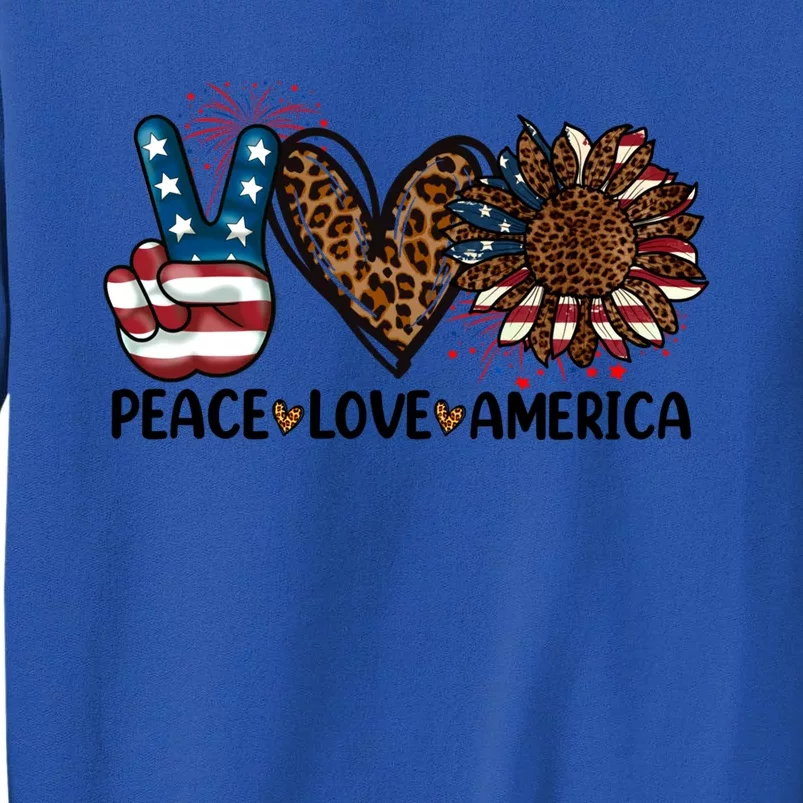 Peace Love America Sunflower Leopard Usa Flag 4th Of July Gift Tall Sweatshirt