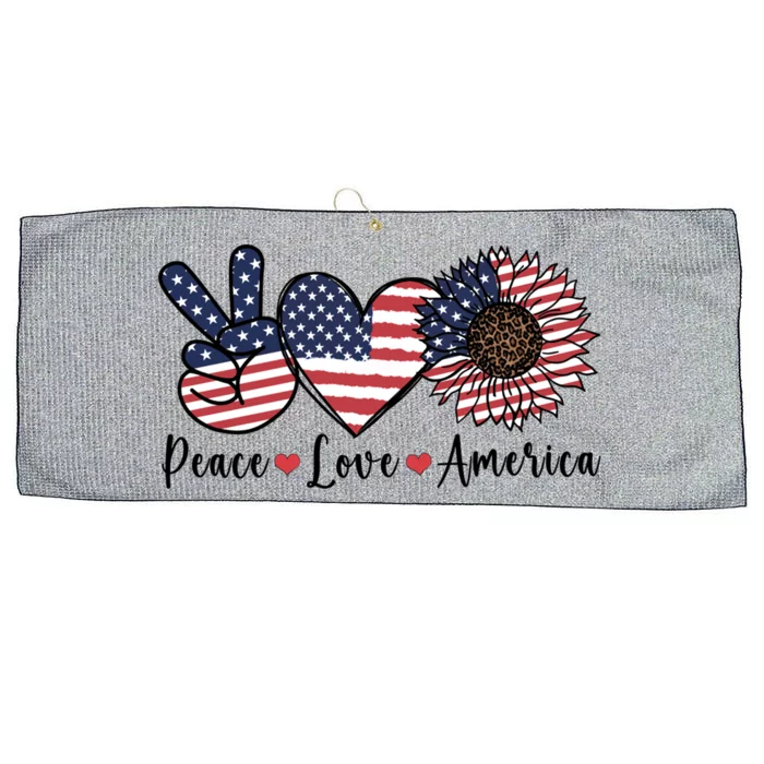 Peace Love America Sunflower Patriotic Tie Dye 4th Of July Gift Large Microfiber Waffle Golf Towel