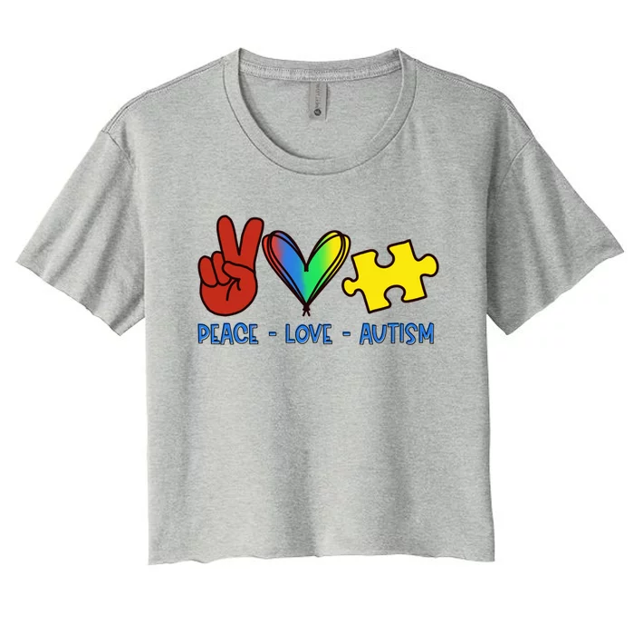 Peace Love Autism Awareness Acceptance Gift Women's Crop Top Tee