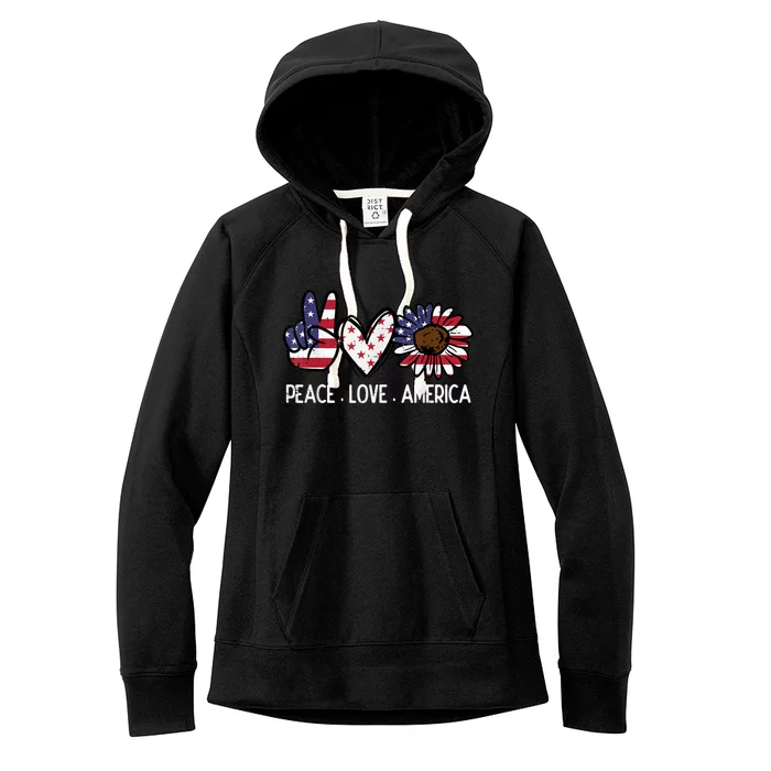 Peace Love America Us Flag Fourth 4th Of July Patriot Gift Women's Fleece Hoodie