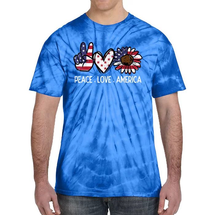 Peace Love America Us Flag Fourth 4th Of July Patriot Gift Tie-Dye T-Shirt