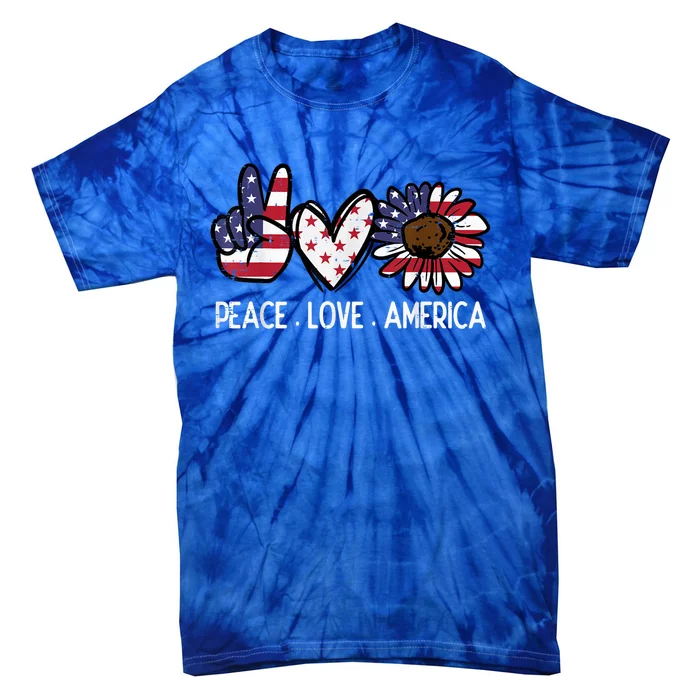 Peace Love America Us Flag Fourth 4th Of July Patriot Gift Tie-Dye T-Shirt