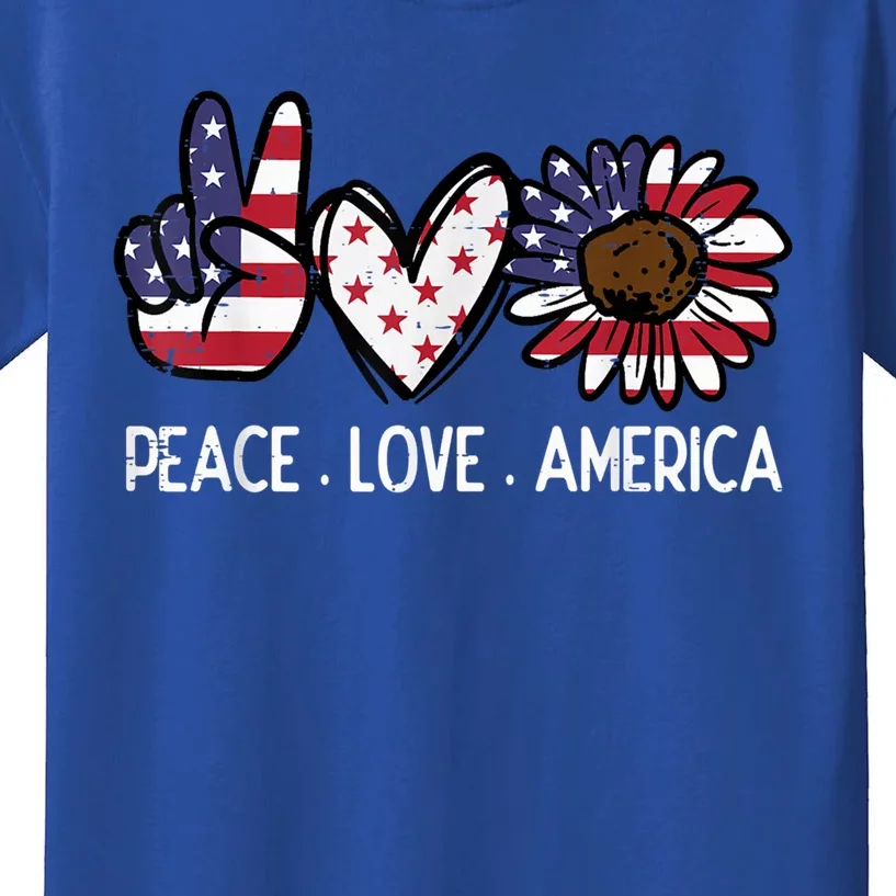 Peace Love America Us Flag Fourth 4th Of July Patriot Gift Kids T-Shirt