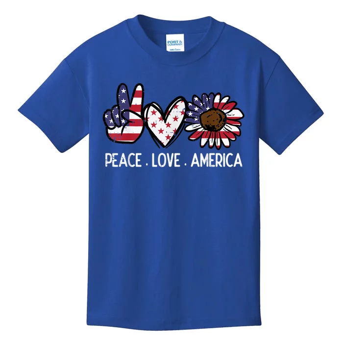 Peace Love America Us Flag Fourth 4th Of July Patriot Gift Kids T-Shirt