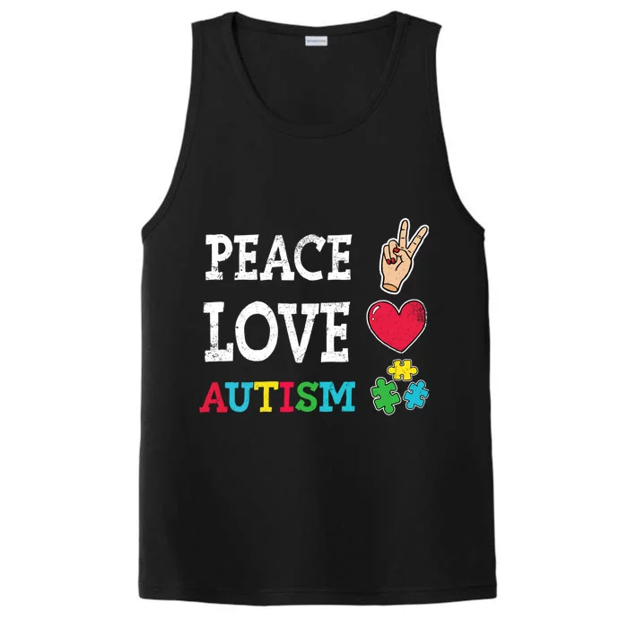 Peace Love Autism Awareness Day Acceptance Autistic Puzzle Meaningful Gift Performance Tank