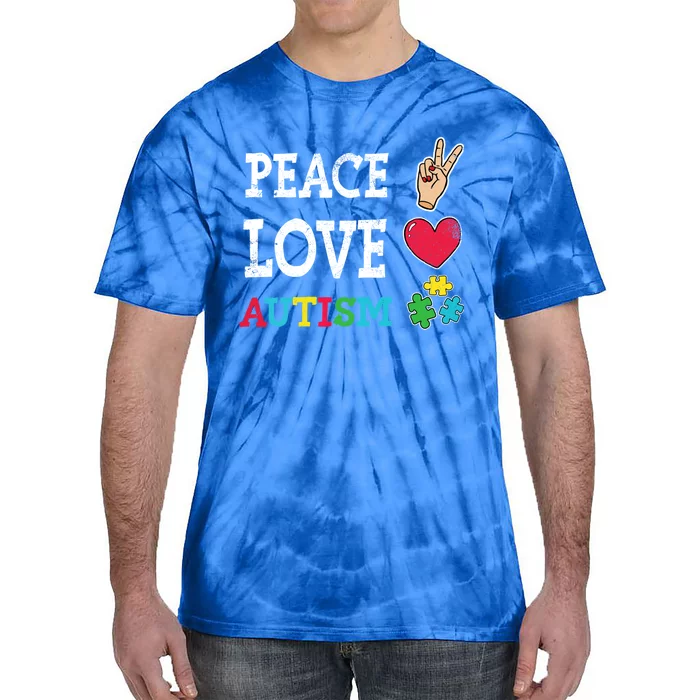 Peace Love Autism Awareness Day Acceptance Autistic Puzzle Meaningful Gift Tie-Dye T-Shirt