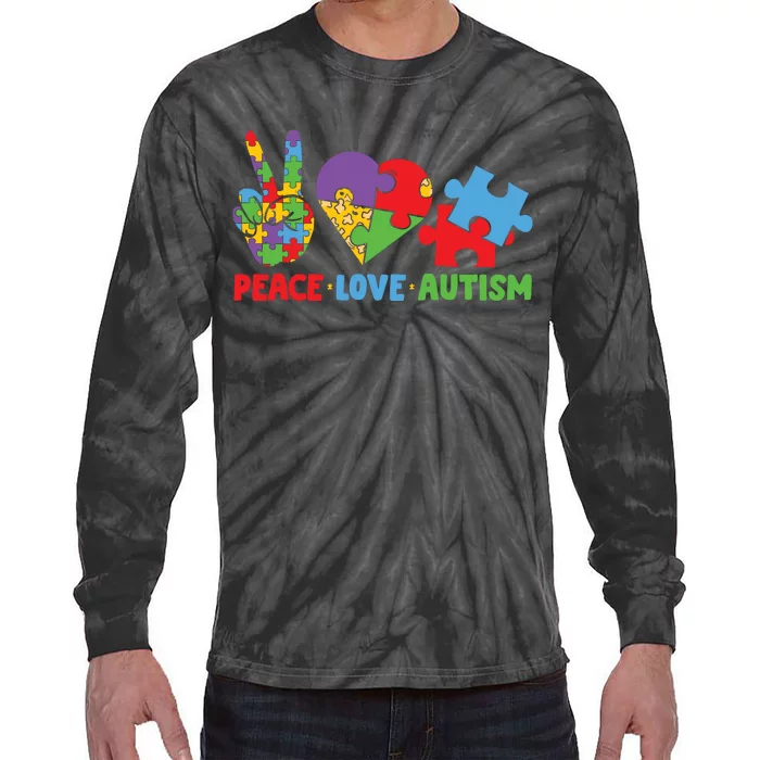 Peace Love Autism Awareness Day Puzzle Heart Gift Tie-Dye Long Sleeve Shirt