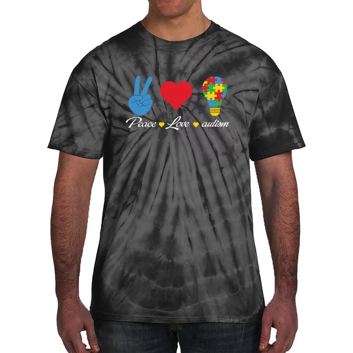 Peace Love Autism Awareness Month Puzzle Gift Tie-Dye T-Shirt