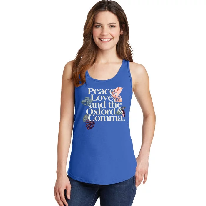 Peace Love And The Comma Grammar Lover Ladies Essential Tank