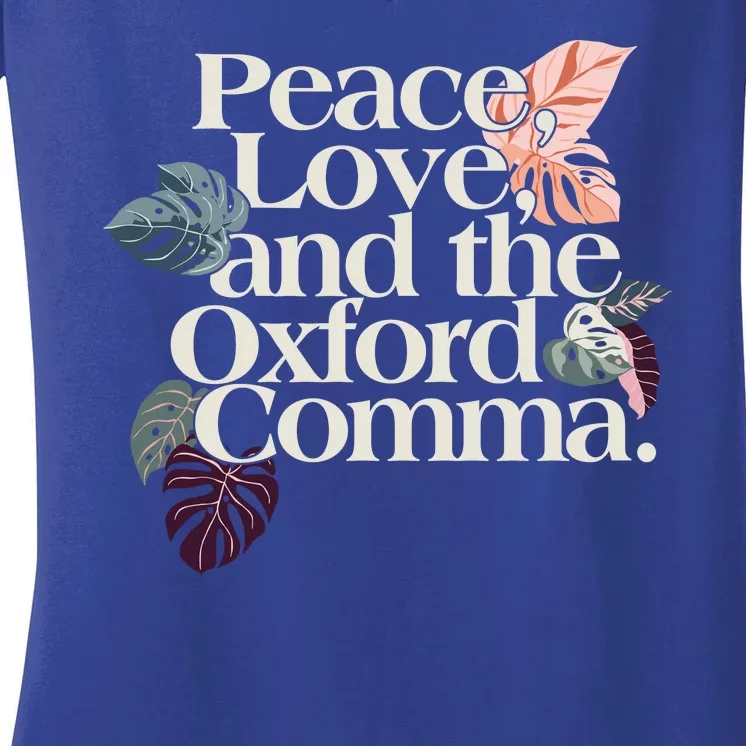 Peace Love And The Comma Grammar Lover Women's V-Neck T-Shirt