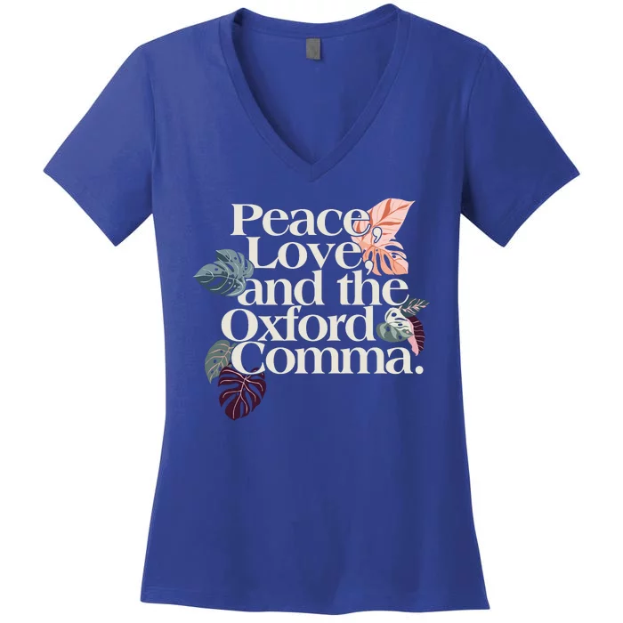 Peace Love And The Comma Grammar Lover Women's V-Neck T-Shirt