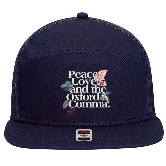 Peace Love And The Comma Grammar Lover 7 Panel Mesh Trucker Snapback Hat