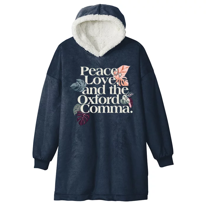 Peace Love And The Comma Grammar Lover Hooded Wearable Blanket