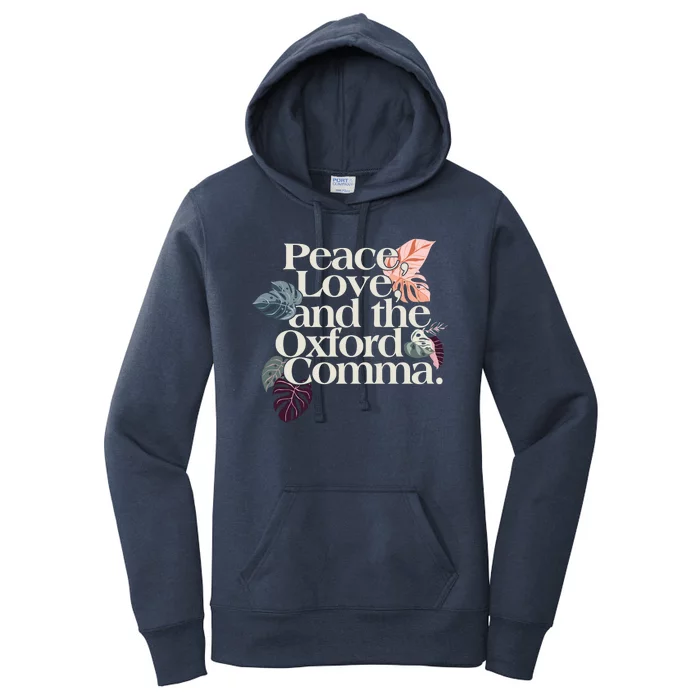 Peace Love And The Comma Grammar Lover Women's Pullover Hoodie