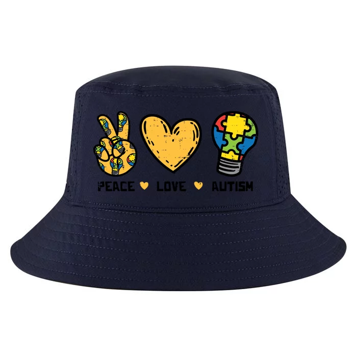 Peace Love Autism Cute Light Bulb Puzzle Awareness Autistic Cool Gift Cool Comfort Performance Bucket Hat