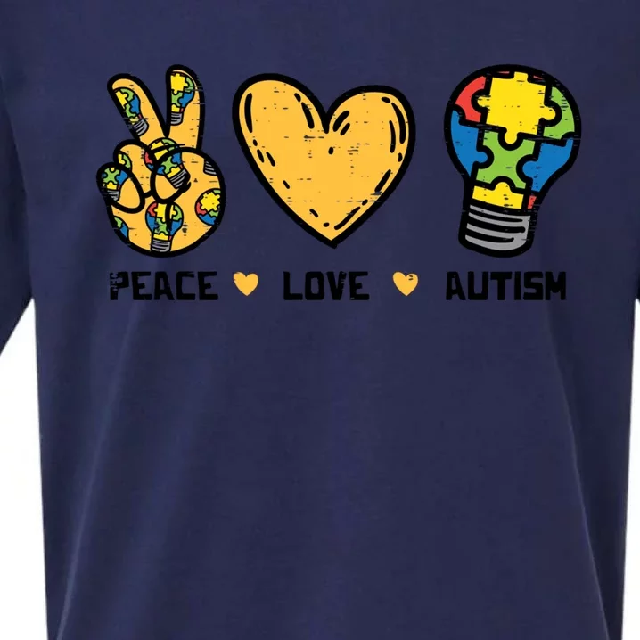 Peace Love Autism Cute Light Bulb Puzzle Awareness Autistic Cool Gift Sueded Cloud Jersey T-Shirt