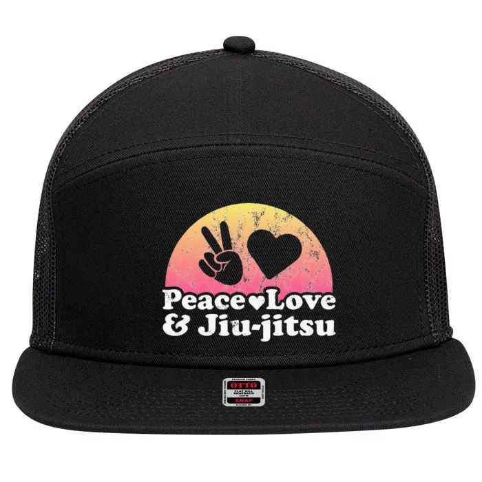 Peace Love and Jiujitsu 7 Panel Mesh Trucker Snapback Hat