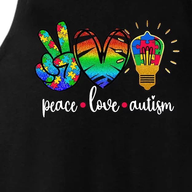 Peace Love Autism funny autism awareness month Ladies Tri-Blend Wicking Tank