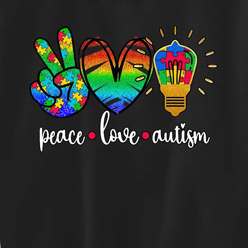 Peace Love Autism funny autism awareness month Kids Sweatshirt