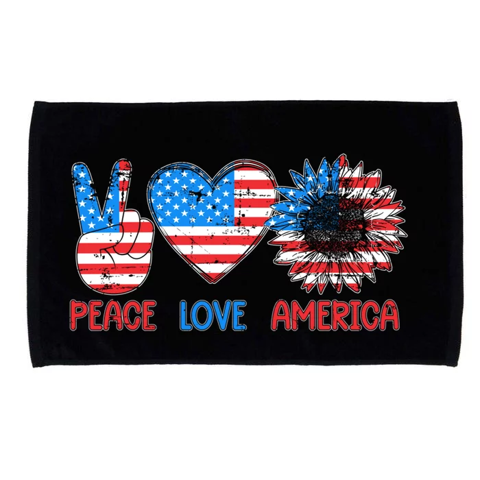 Peace Love America With Hand Sign Sunflower And Us Flag Cute Gift Microfiber Hand Towel