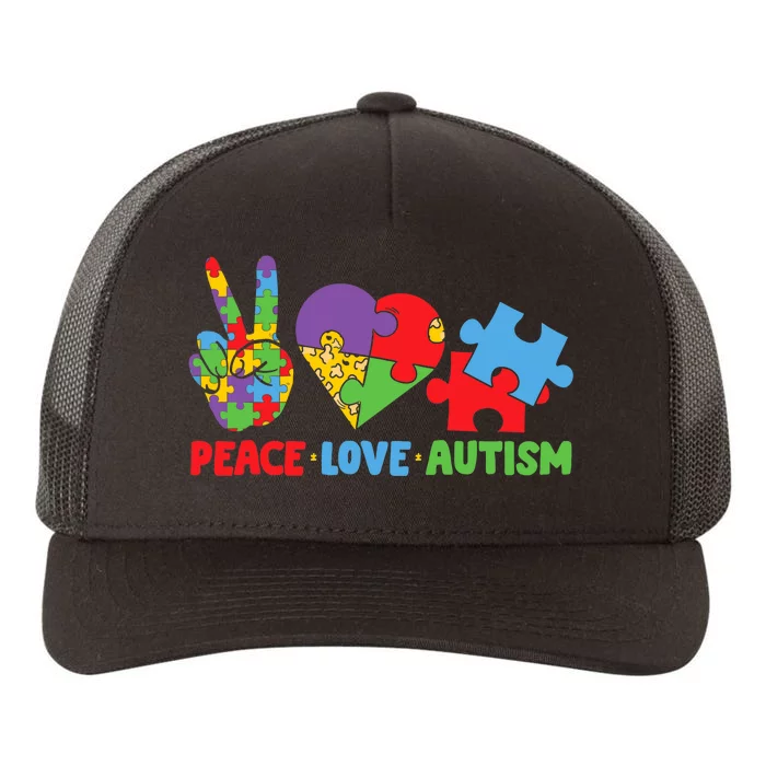 Peace Love Autism Super Cute Puzzle Pieces Autism Awareness Yupoong Adult 5-Panel Trucker Hat