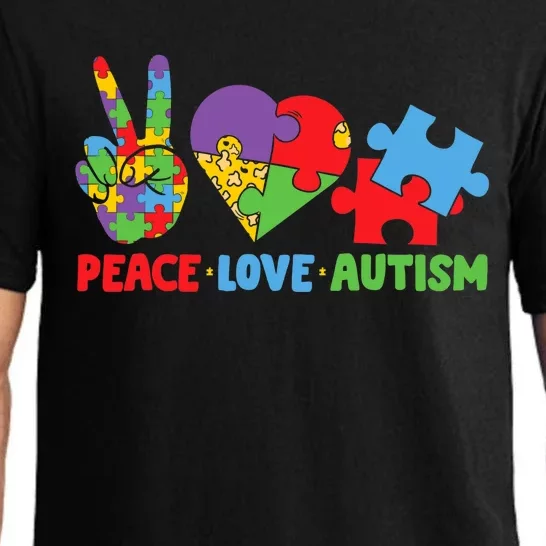 Peace Love Autism Super Cute Puzzle Pieces Autism Awareness Pajama Set