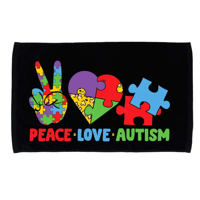 Peace Love Autism Super Cute Puzzle Pieces Autism Awareness Microfiber Hand Towel