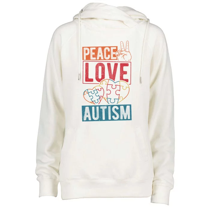 Peace Love Autism Awareness Support Family Health Peace Gift Womens Funnel Neck Pullover Hood