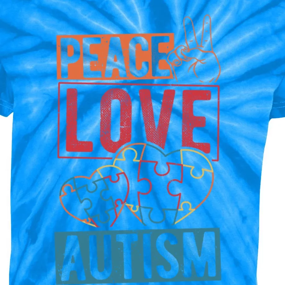 Peace Love Autism Awareness Support Family Health Peace Gift Kids Tie-Dye T-Shirt