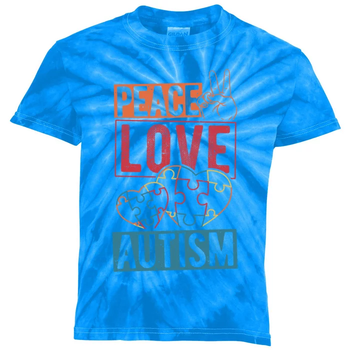 Peace Love Autism Awareness Support Family Health Peace Gift Kids Tie-Dye T-Shirt