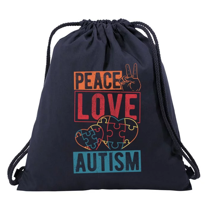 Peace Love Autism Awareness Support Family Health Peace Gift Drawstring Bag