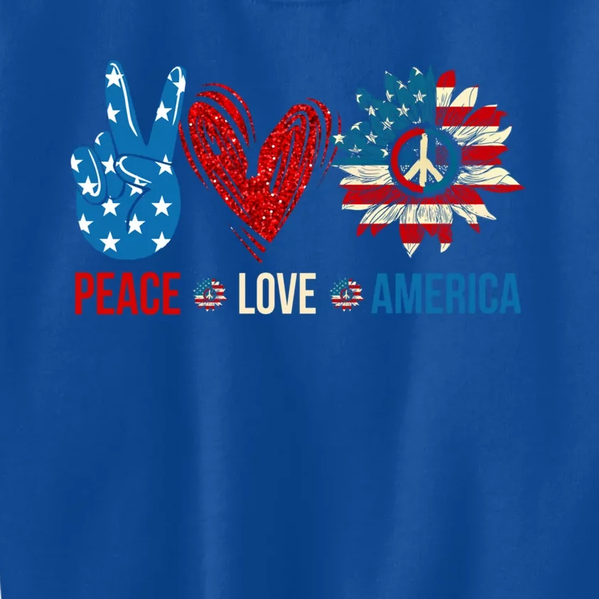 Peace Love America Patriotic Usa Flag Sunflower 4th Of July Gift Kids Sweatshirt