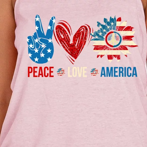 Peace Love America Patriotic Usa Flag Sunflower 4th Of July Gift Women's Knotted Racerback Tank