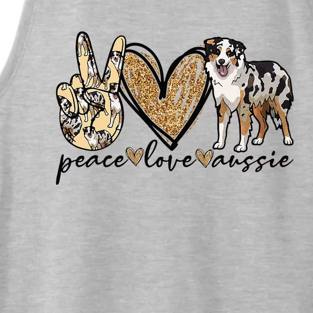 Peace Love Aussie Australian Shepherd Dog Pets Animals Ladies Tri-Blend Wicking Tank