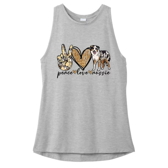 Peace Love Aussie Australian Shepherd Dog Pets Animals Ladies Tri-Blend Wicking Tank