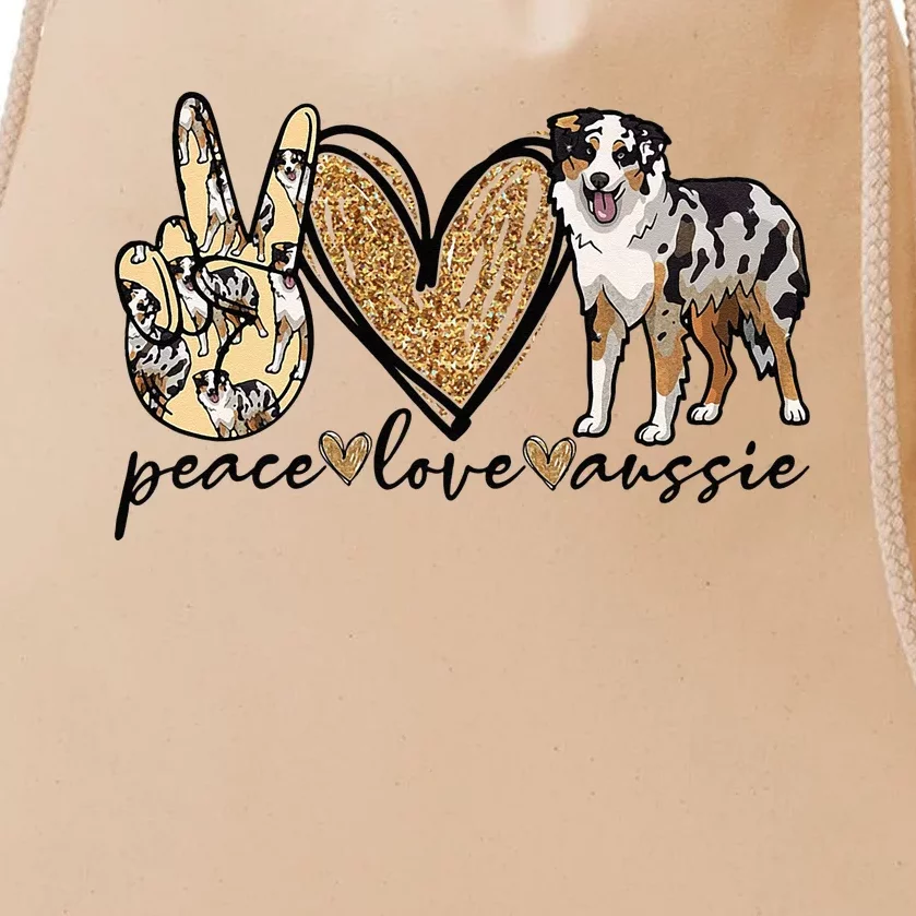 Peace Love Aussie Australian Shepherd Dog Pets Animals Drawstring Bag