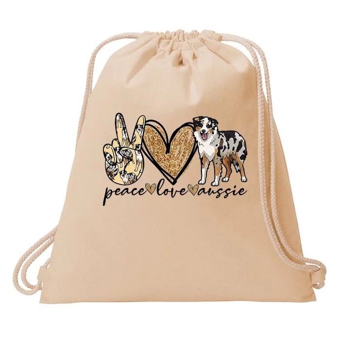 Peace Love Aussie Australian Shepherd Dog Pets Animals Drawstring Bag