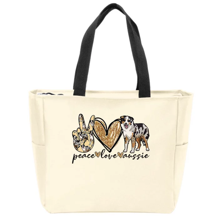 Peace Love Aussie Australian Shepherd Dog Pets Animals Zip Tote Bag