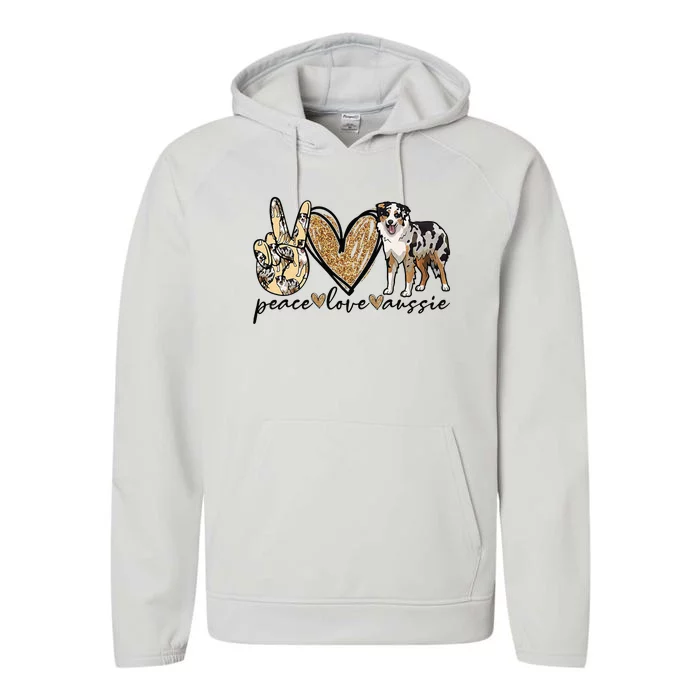 Peace Love Aussie Australian Shepherd Dog Pets Animals Performance Fleece Hoodie