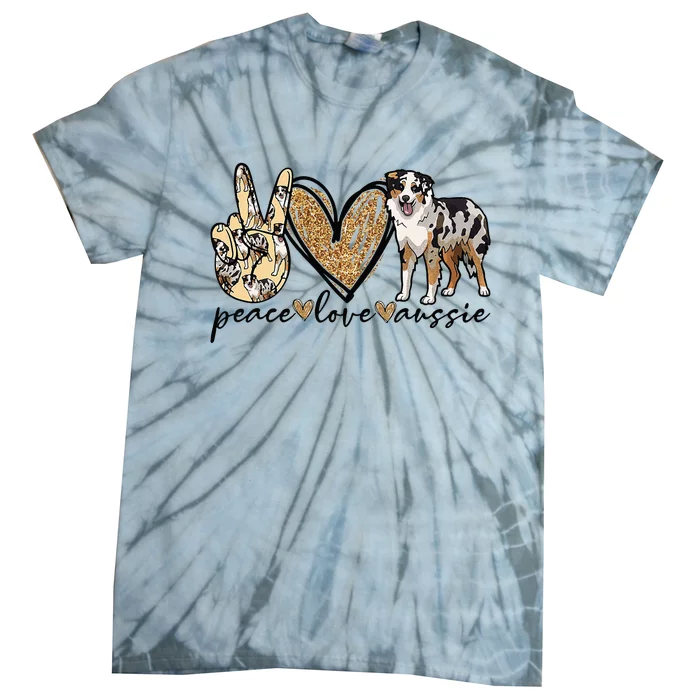 Peace Love Aussie Australian Shepherd Dog Pets Animals Tie-Dye T-Shirt