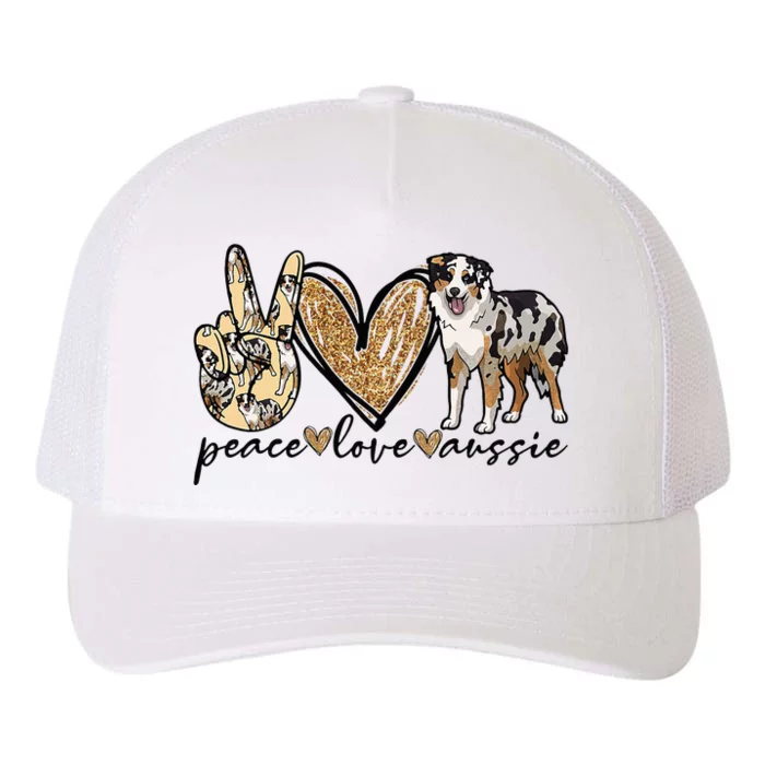 Peace Love Aussie Australian Shepherd Dog Pets Animals Yupoong Adult 5-Panel Trucker Hat