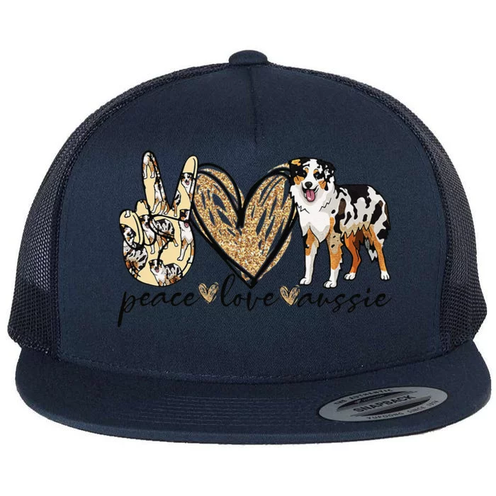 Peace Love Aussie Funny Aussie Mom Dog Mom Mothers Day Gift Flat Bill Trucker Hat