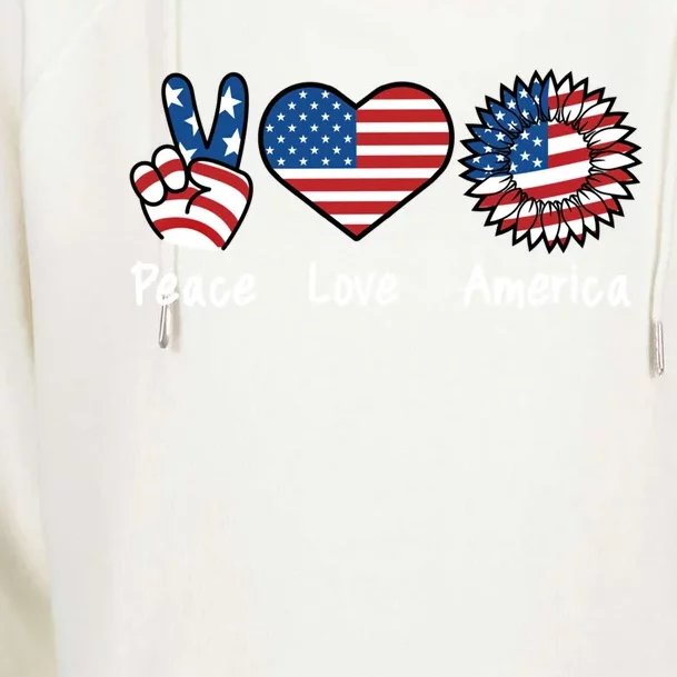 Peace Love America Peace Sunflower Us Flag 4th Of July Day Cool Gift Womens Funnel Neck Pullover Hood