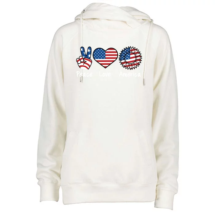 Peace Love America Peace Sunflower Us Flag 4th Of July Day Cool Gift Womens Funnel Neck Pullover Hood