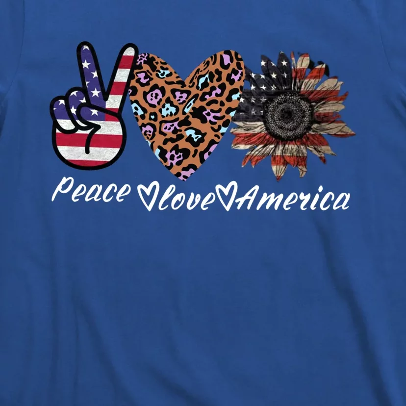 Peace Love America Sunflower Hippie 4th Of July America Flag Gift T-Shirt