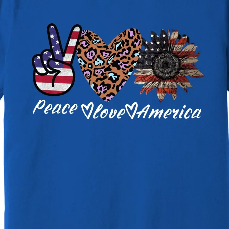 Peace Love America Sunflower Hippie 4th Of July America Flag Gift Premium T-Shirt